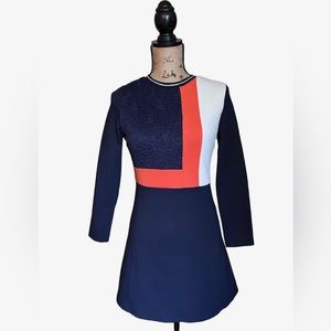 KAN FEI DRESS MINI COLORBLOCK FLEECE LINED L/S BLUE RED WHITE 00 XXS